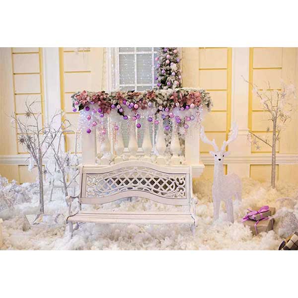 Fox Rolled Christmas Chair Snow Vinyl Photography Backdrop - Foxbackdrop