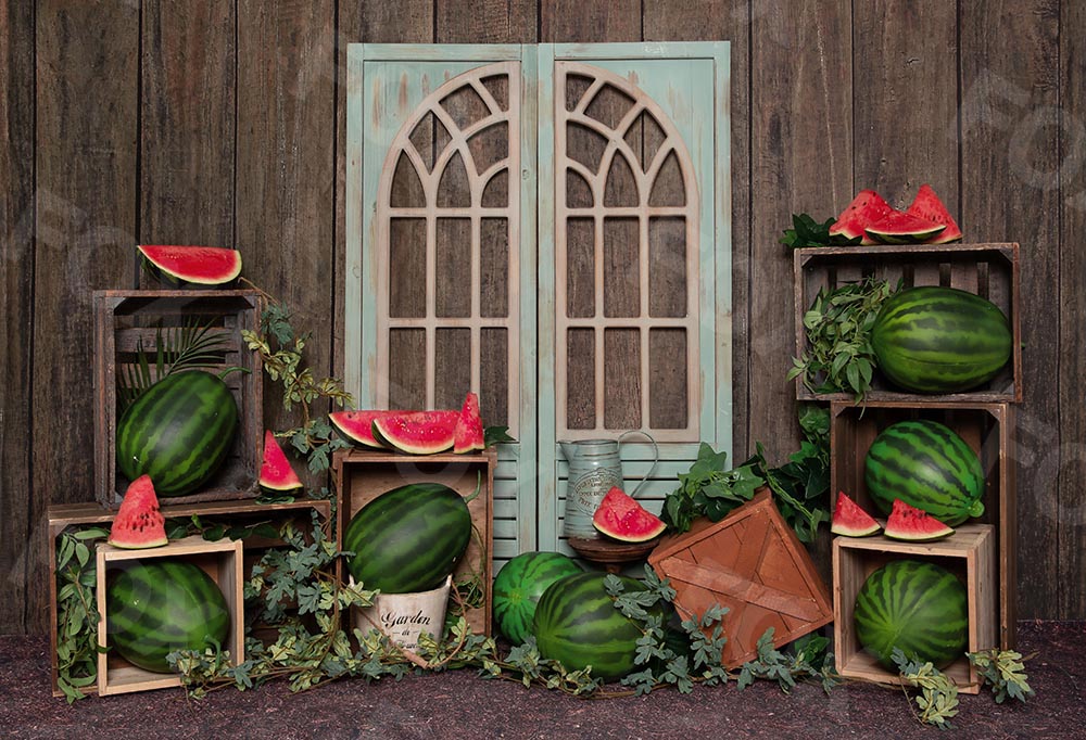 Fox Summer Watermelon Vinyl Retro Photography Backdrop Designed by Jia Chan - Foxbackdrop