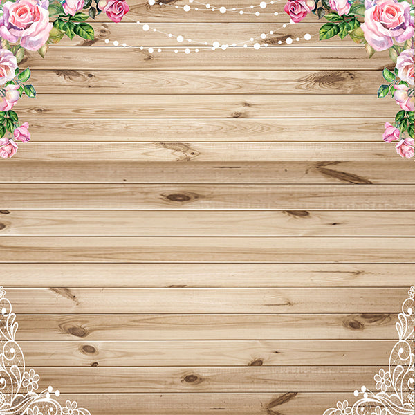 Fox Rolled Wood Board With Flower Vinyl Photos Backdrop - Foxbackdrop
