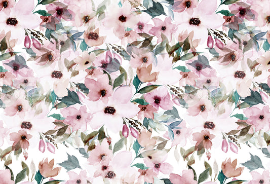 Fox Rolled Watercolor Pink Flowers Vinyl Photos Backdrop - Foxbackdrop