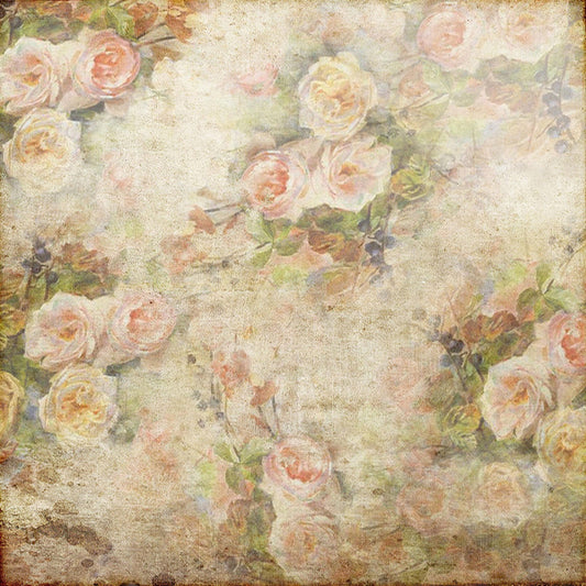 Fox Retro Fade with Flowers Vinyl Backdrop - Foxbackdrop