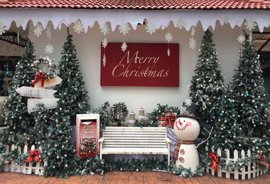 Fox Christmas Trees Snowman Gifts Vinyl Backdrop - Foxbackdrop