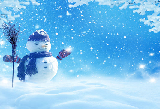 Fox Rolled Winter Snowman Children Photo Vinyl Backdrop - Foxbackdrop