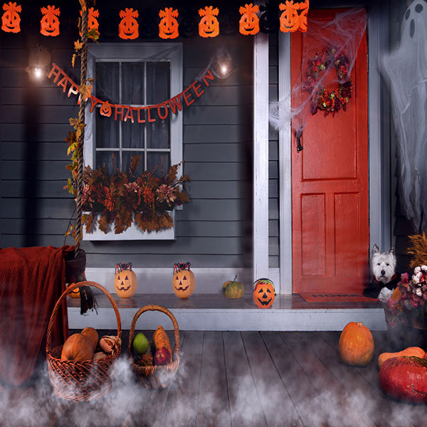 Fox Halloween Pumpkin Party Vinyl Photos Rolled Backdrop - Foxbackdrop