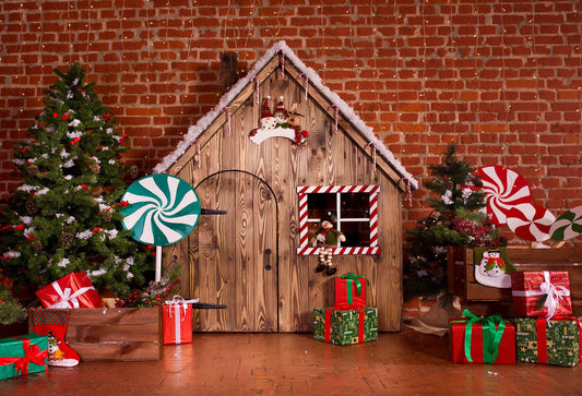 Fox Christmas Cabin Rolled Vinyl Photos Backdrops - Foxbackdrop