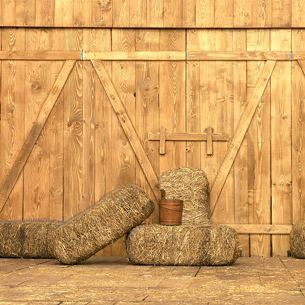 Fox Retro Autumn Barn Wood Door Straw Vinyl Backdrops - Foxbackdrop