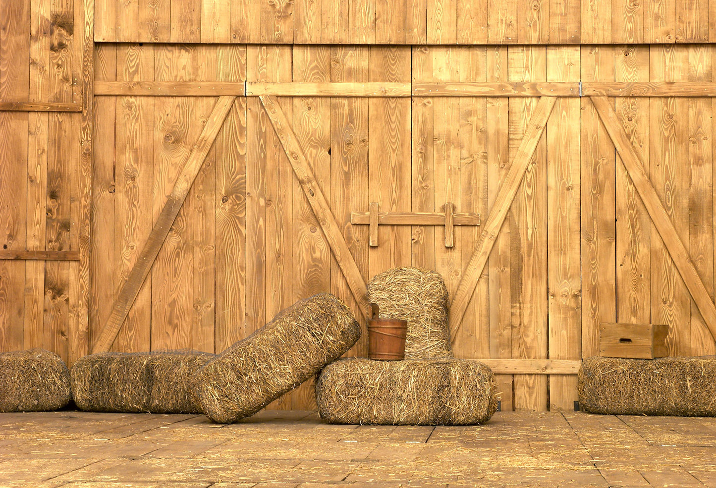 Fox Retro Autumn Barn Wood Door Straw Vinyl Backdrops - Foxbackdrop