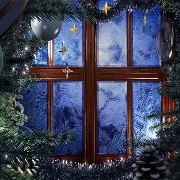 Fox Christmas Window Rolled Thick Vinyl Backdrop - Foxbackdrop