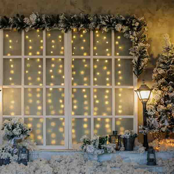 Fox Rolled Winter Snow Lights Window Christmas Vinyl Backdrop - Foxbackdrop