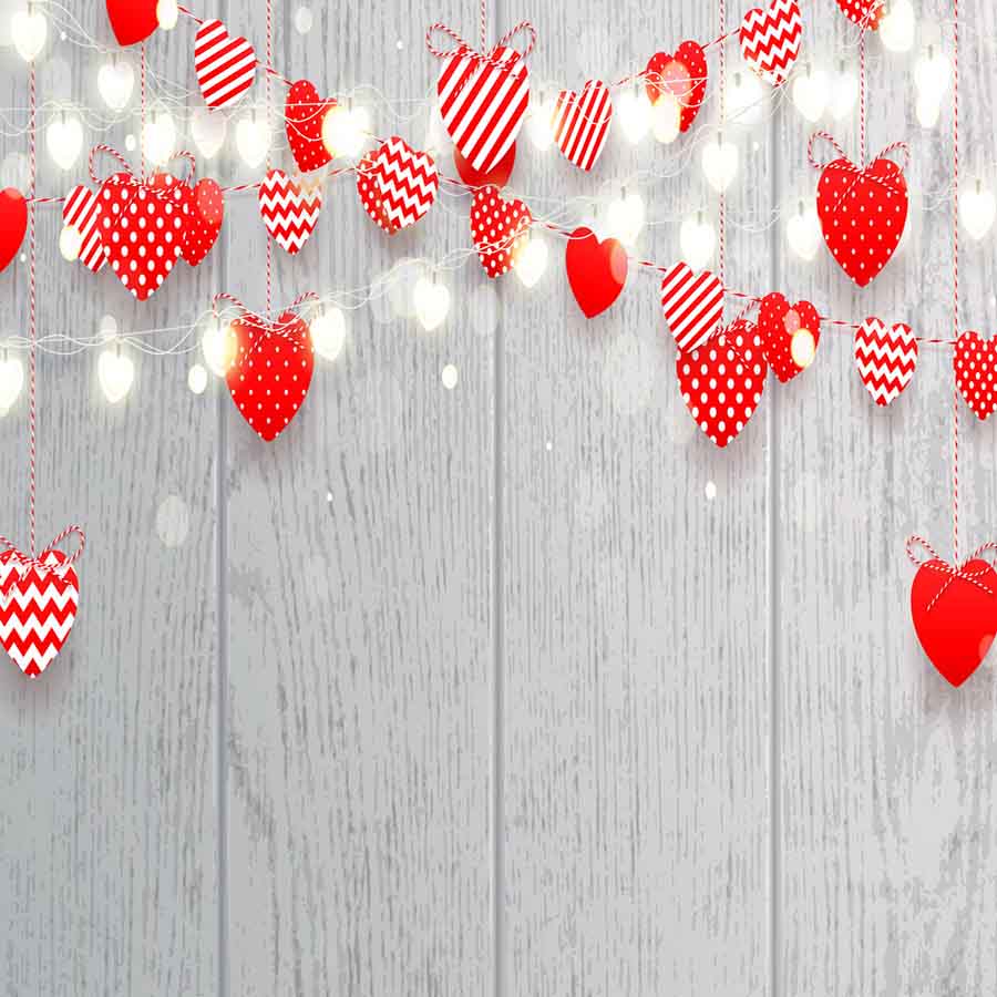 Fox Rolled Vinyl Grey Wood Red Heart Photography Backdrop - Foxbackdrop