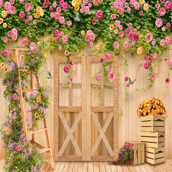 Fox Rolled Spring Flowers Ladder Wooden Vinyl Photo Backdrop - Foxbackdrop