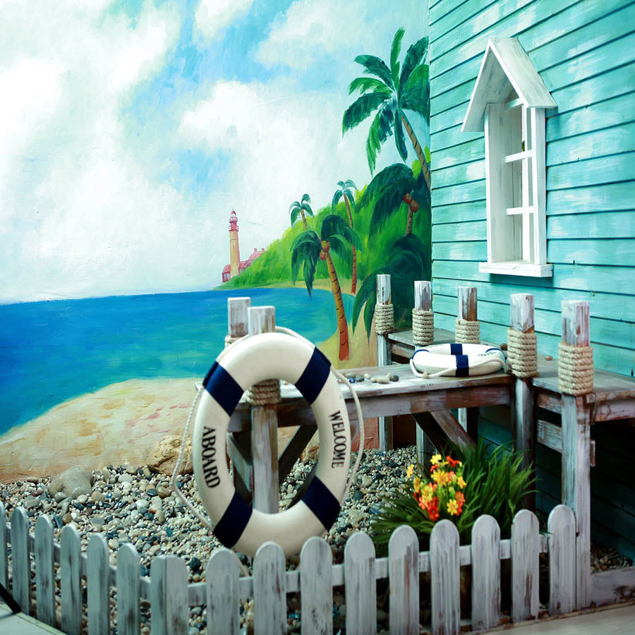 Fox Rolled Vinyl Summer Cabin Swimming Ring Photo Backdrop - Foxbackdrop