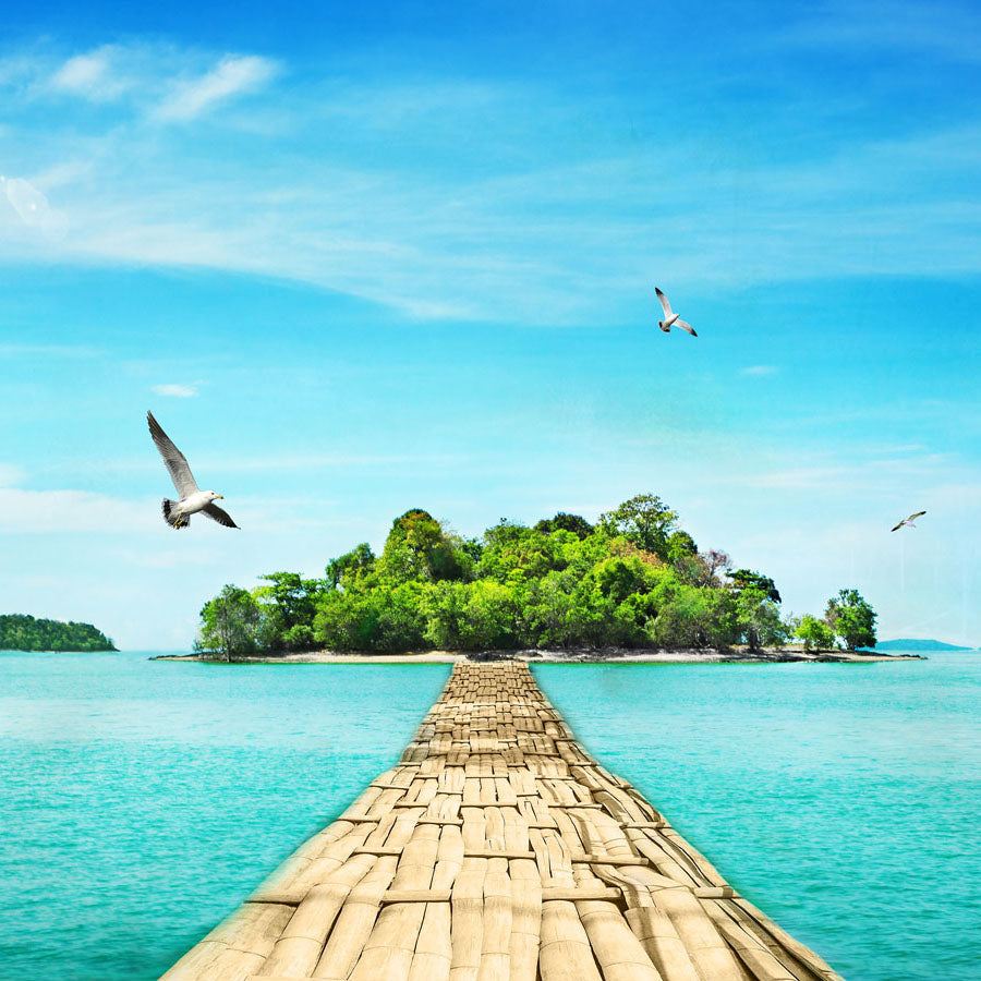Fox Rolled Summer Island Seagull Trod Vinyl Backdrop - Foxbackdrop