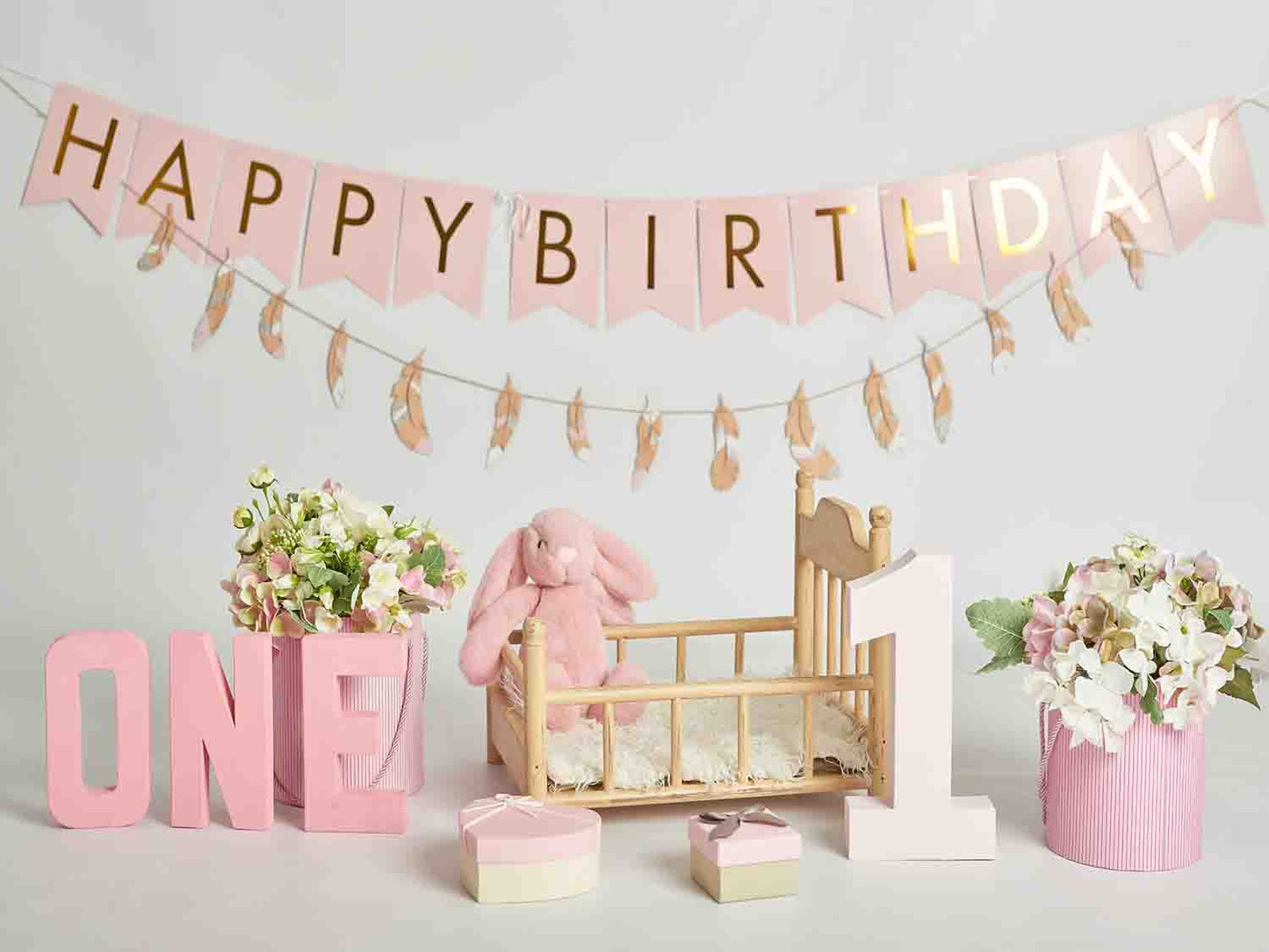 Fox Rolled Pink Cake Smash Girls Birthday Vinyl Backdrop - Foxbackdrop