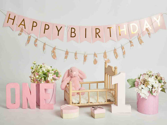 Fox Rolled Pink Cake Smash Girls Birthday Vinyl Backdrop - Foxbackdrop