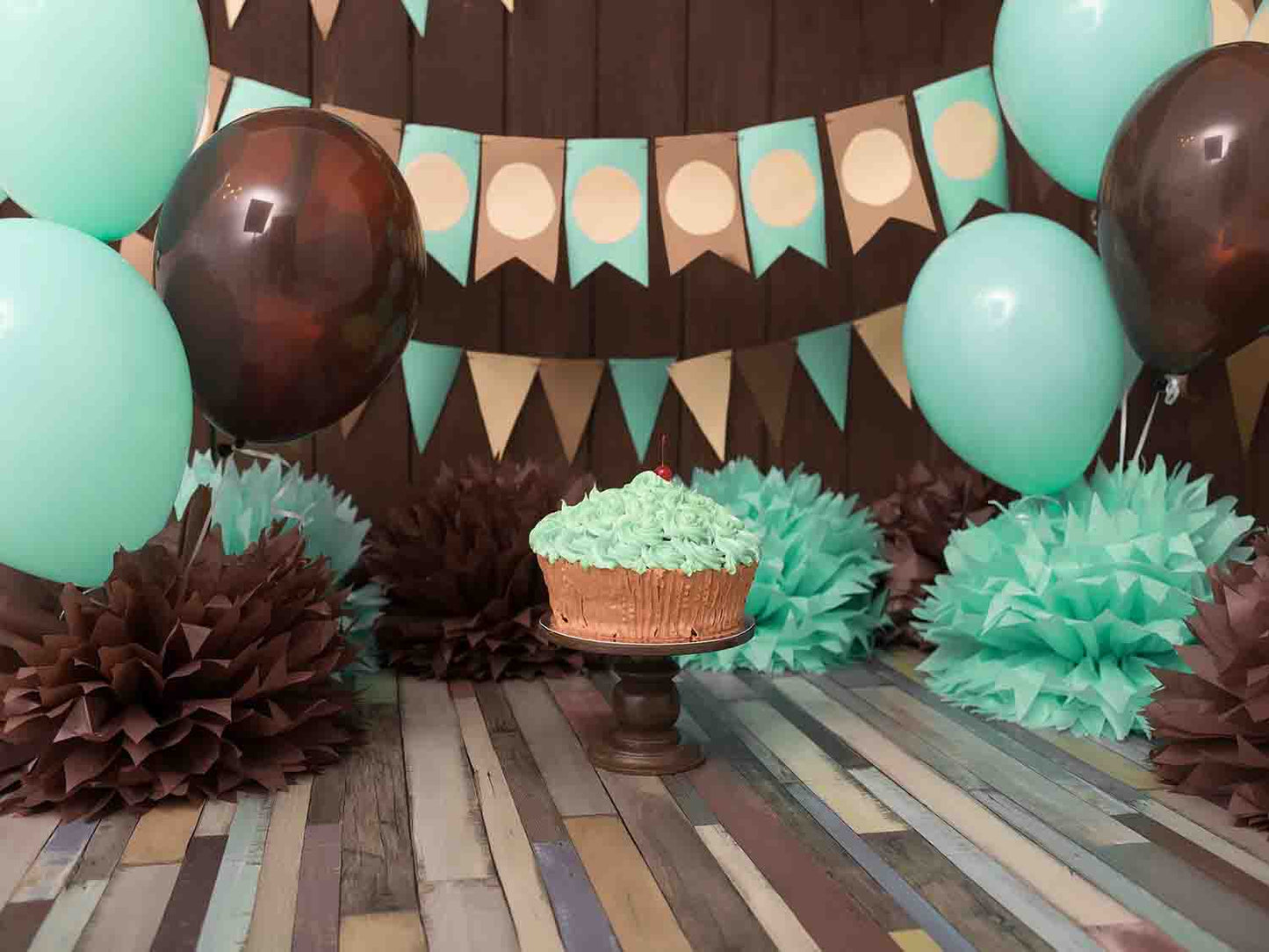 Fox Rolled Balloons Children Birthday Vinyl Backdrop - Foxbackdrop