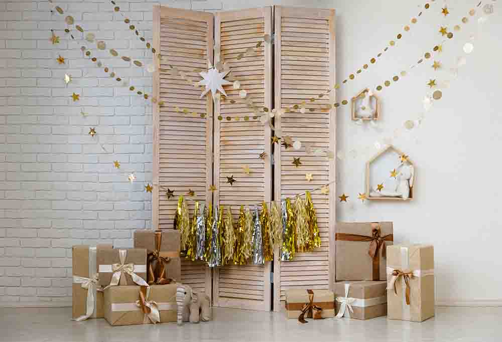 Fox Rolled Wood Screen Christmas Vinyl Photos Backdrop - Foxbackdrop