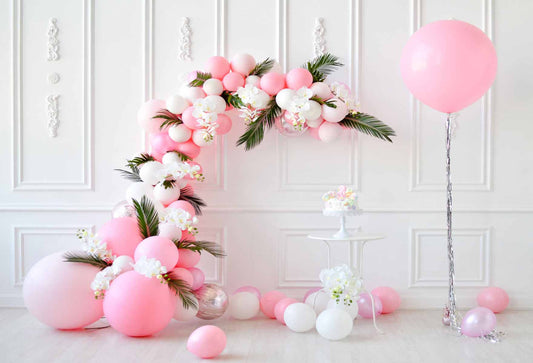 Fox Rolled Pink Balloons Children Birthday Vinyl Backdrop - Foxbackdrop