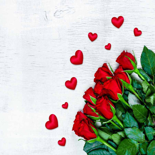 Fox Rolled Vinyl White Wood Red Rose Valentine Backdrop - Foxbackdrop