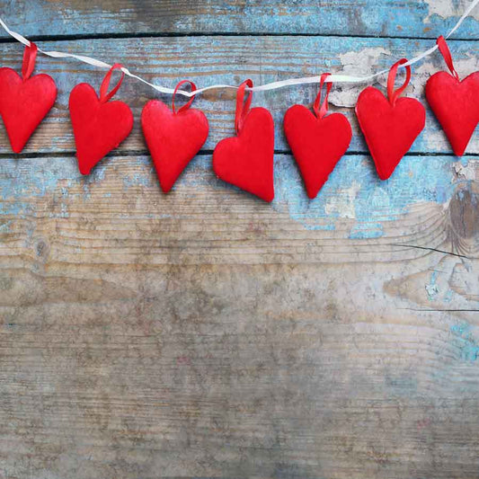 Fox Rolled Vinyl Brown Wood with Red Heart Valentine Backdrop - Foxbackdrop