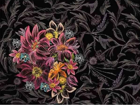 Fox Pink Flowers Vinyl Black Photography Backdrop