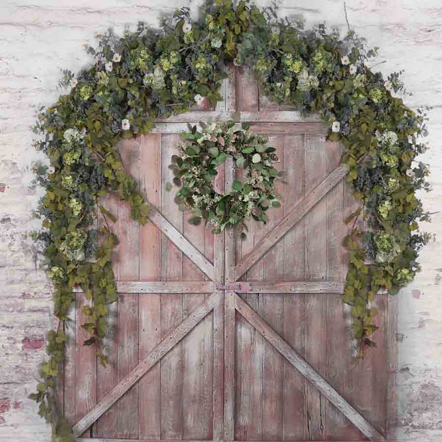 Fox Rolled Vinyl Retro Barn Door Brick Wedding Backdrops - Foxbackdrop