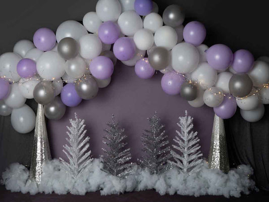 Fox Rolled Cake Smash Birthday Vinyl Purple Winter Backdrop Design by Kali - Foxbackdrop
