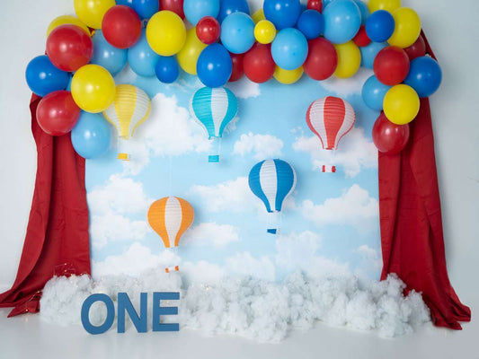 Fox Rolled Vinyl Boy Birthday Hot Air Balloon Sky Backdrop Design by Kali - Foxbackdrop