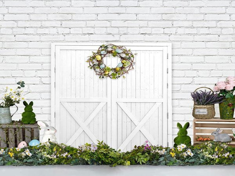 Fox Rolled Spring Easter Brick Door Vinyl Backdrop - Foxbackdrop