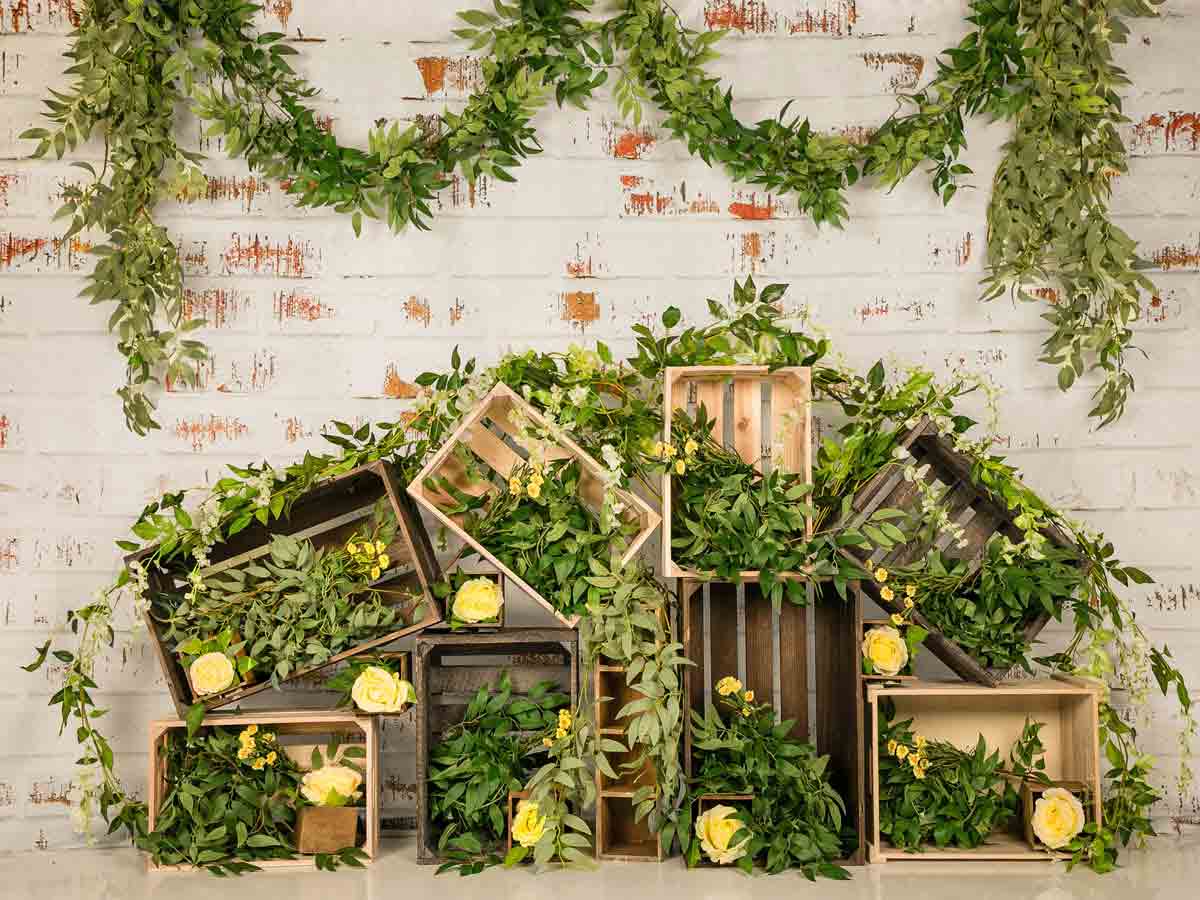 Fox Rolled Spring Leaves Boxes Vinyl Photography Backdrop Designed by Jia Chan - Foxbackdrop