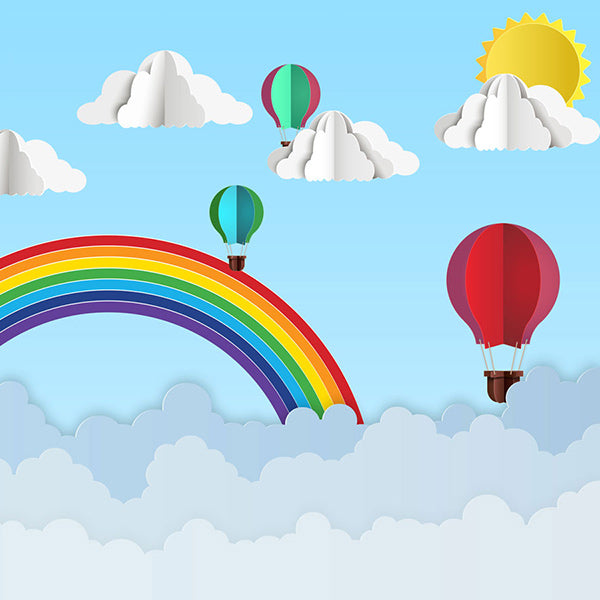 Fox Rolled Vinyl Rainbow Sky Hot Air Balloon Children Birthday Backdrop - Foxbackdrop
