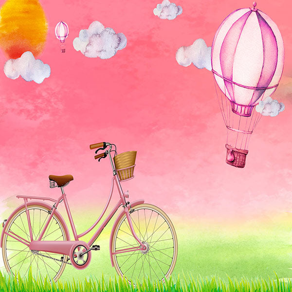 Fox Rolled Vinyl Bike Sky Hot Air Balloon Children Photography Backdrop - Foxbackdrop