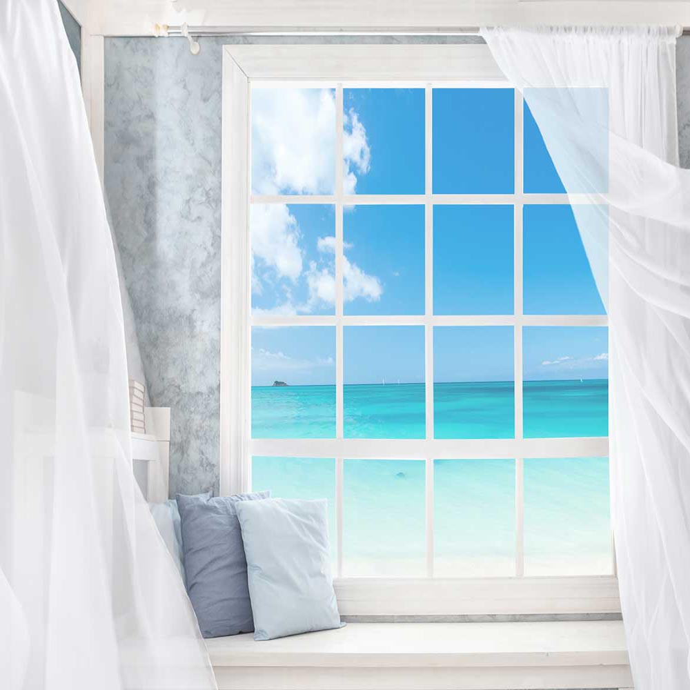 Fox Rolled Vinyl Summer Window Beach Holiday Backdrop - Foxbackdrop