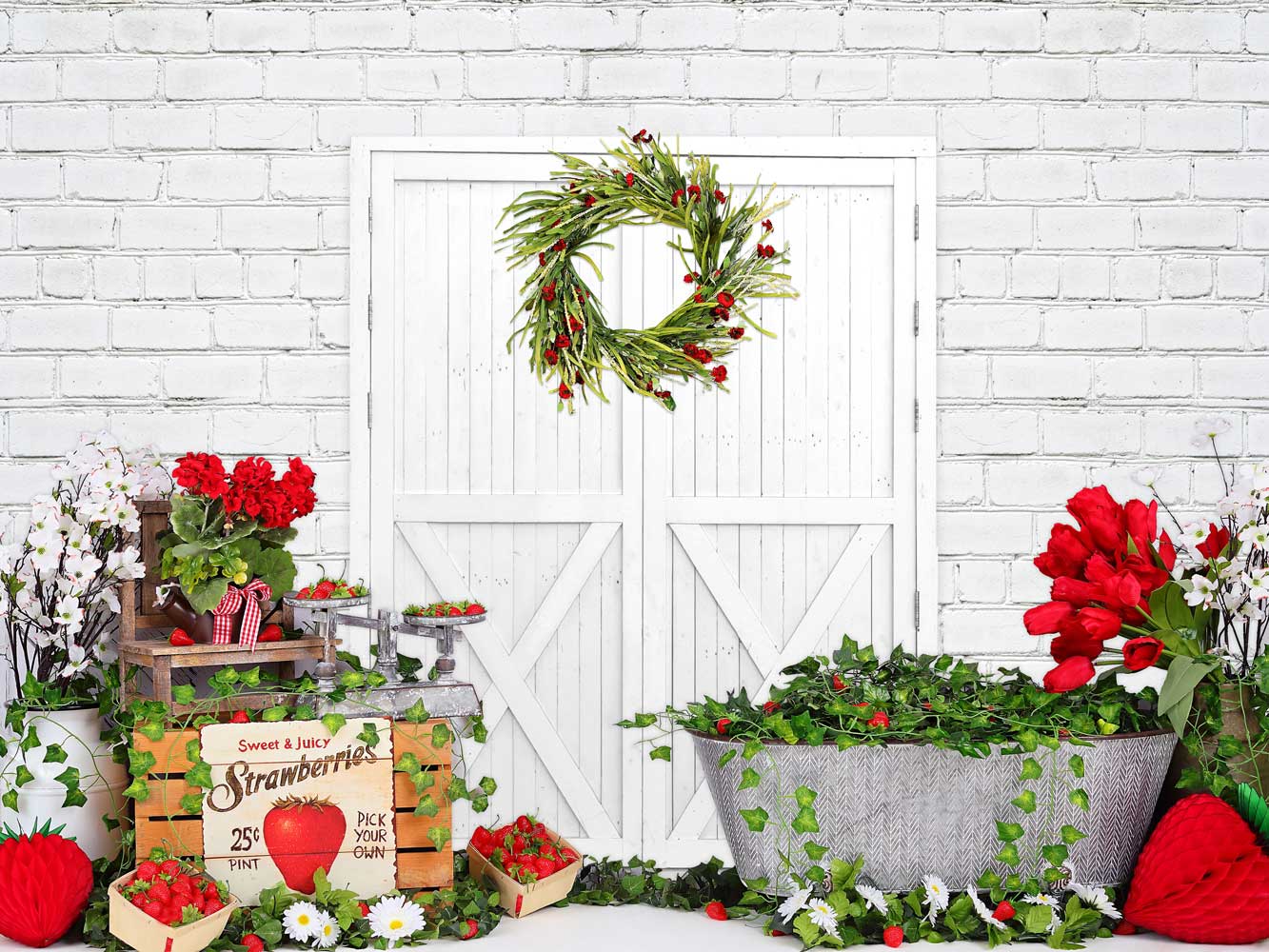 Fox Rolled Vinyl Summer Door Flowers Children Backdrop - Foxbackdrop