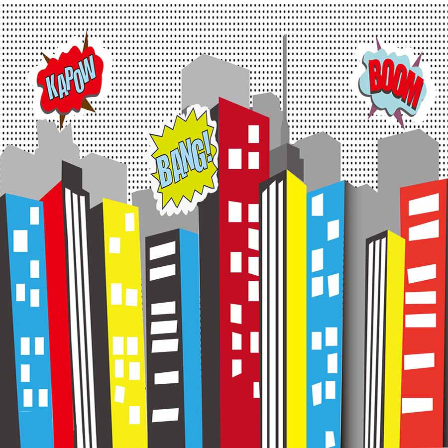 Fox Rolled Super Hero City Children Boy Vinyl Photo Backdrop - Foxbackdrop