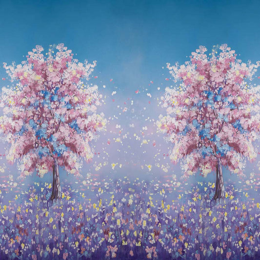Fox Rolled Dreamy Flowers Trees Vinyl Children Backdrop - Foxbackdrop
