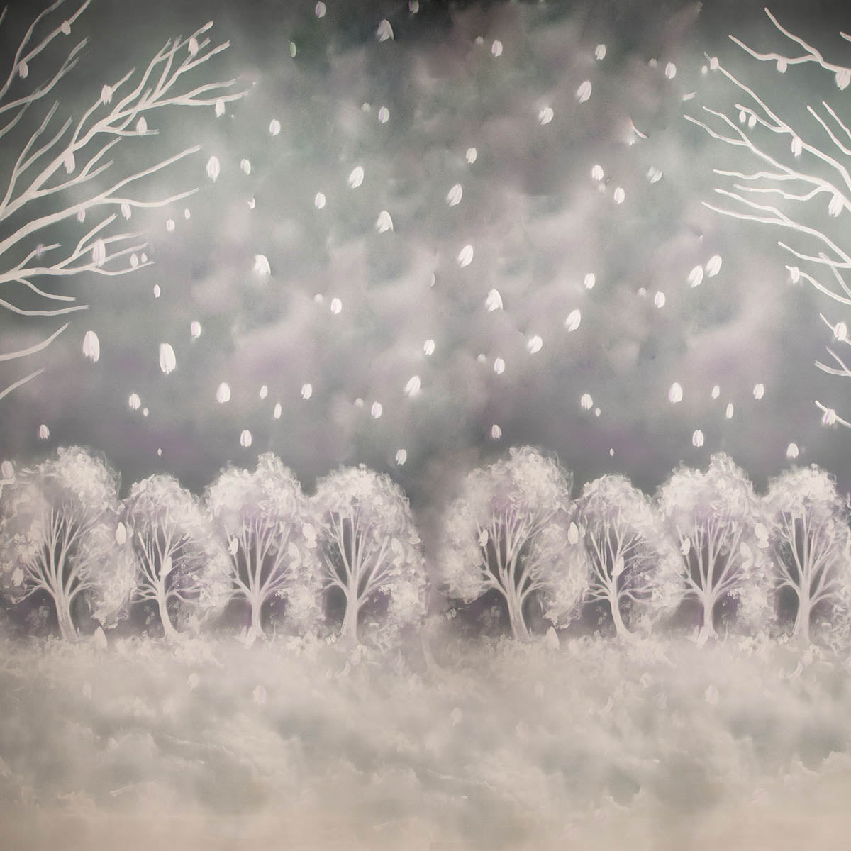 Fox Dreamy Winter Snow Trees Rolled Vinyl Backdrop - Foxbackdrop