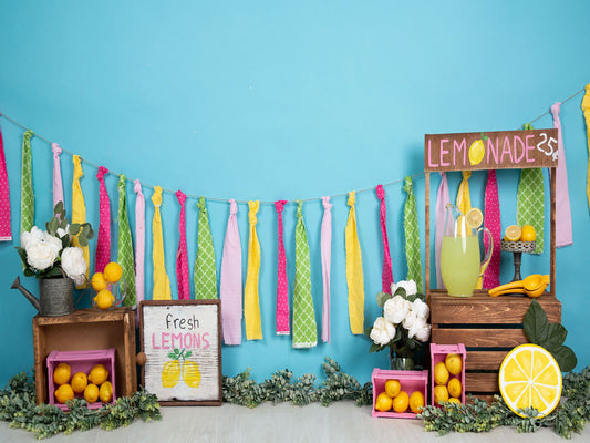 Fox Rolled Summer Lemon Children Birthday Vinyl Backdrop Designed By Blanca Perez - Foxbackdrop
