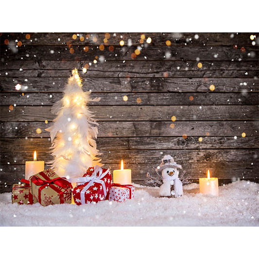 Fox Wood Christmas Trees Snowman Vinyl Backdrop - Foxbackdrop