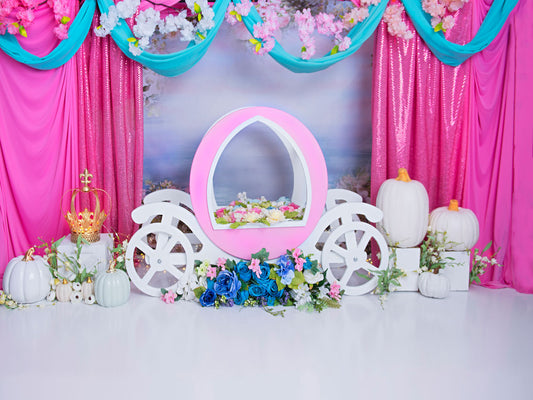 Fox Pink Curtains Girl Birthday Vinyl Backdrop Designed by Maria Gabriela - Foxbackdrop