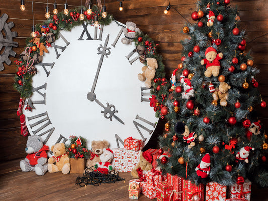 Fox Christmas Clock Gifts Trees Vinyl Backdrop - Foxbackdrop