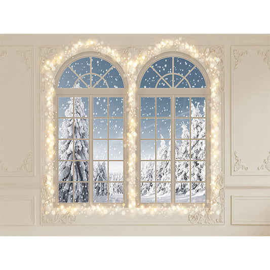 Fox Window Christmas Lights Vinyl Photo Backdrop - Foxbackdrop