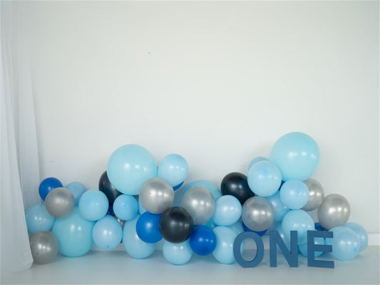 Fox Rolled Boy's Birthday Cake Smash Blue Balloons Vinyl Backdrop Design by Kali - Foxbackdrop