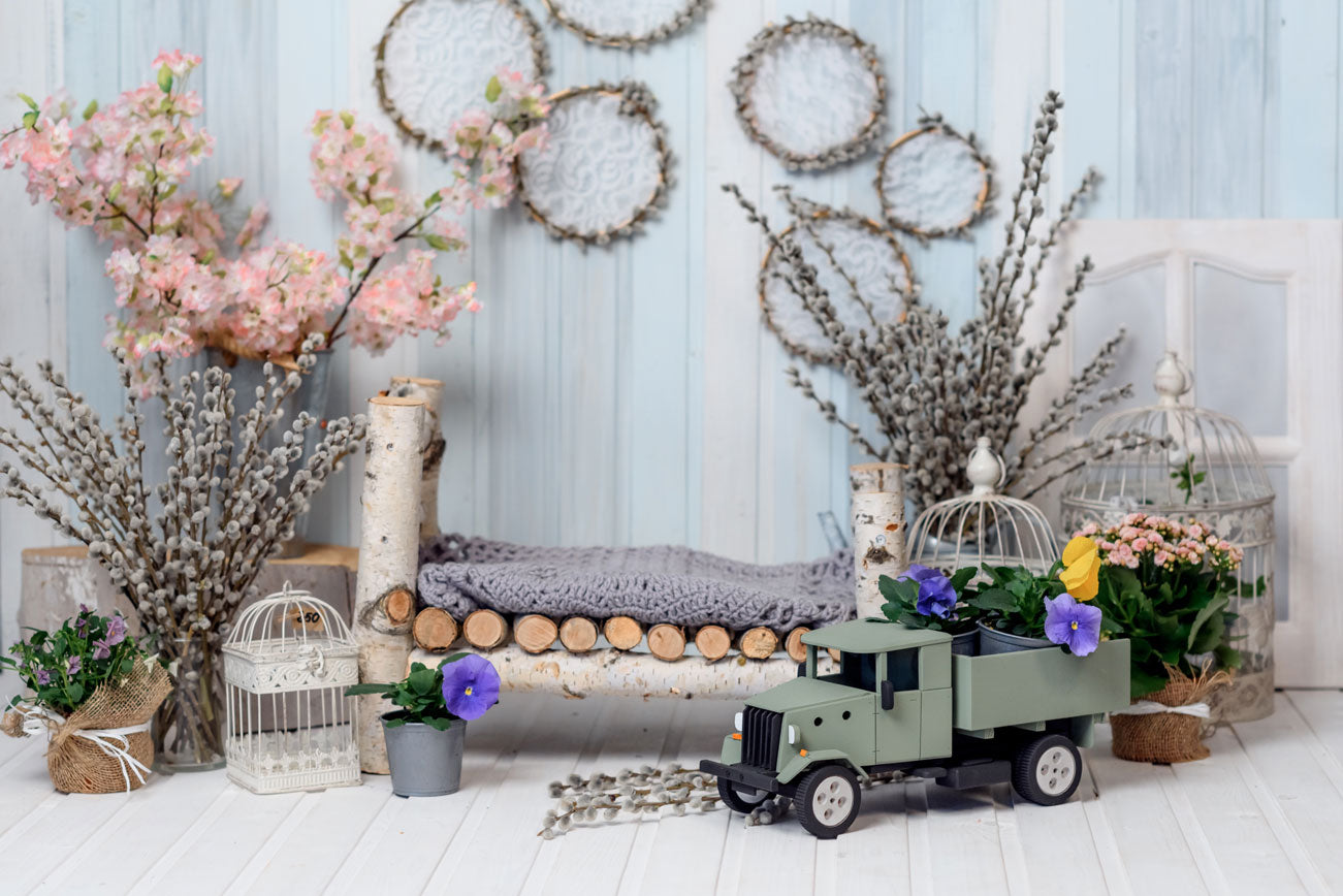 Fox Spring Children Toys Flowers Vinyl Photography Backdrop - Foxbackdrop