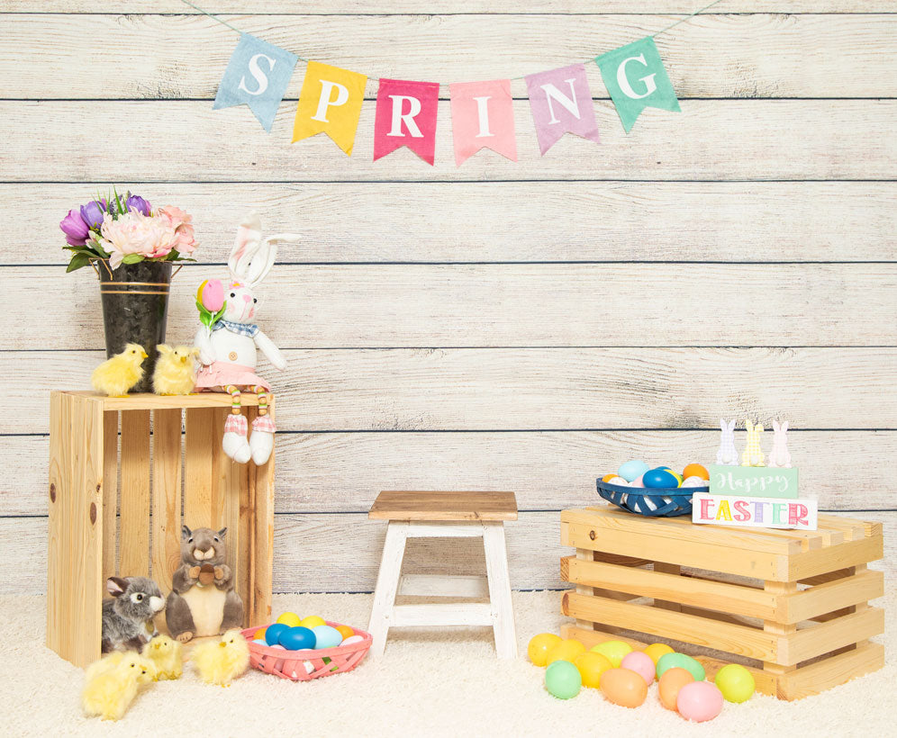 Fox Spring Easter Toys Rabbit Vinyl Photography Backdrop - Foxbackdrop