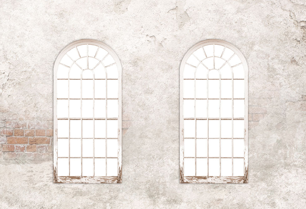 Fox Retro White Brick Wall with Two Windows Vinyl Backdrop - Foxbackdrop