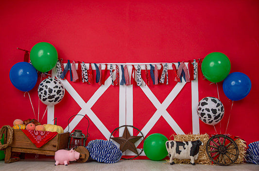 Fox Rolled Children Birthday Farm Red Vinyl Backdrop Designed By Blanca Perez - Foxbackdrop