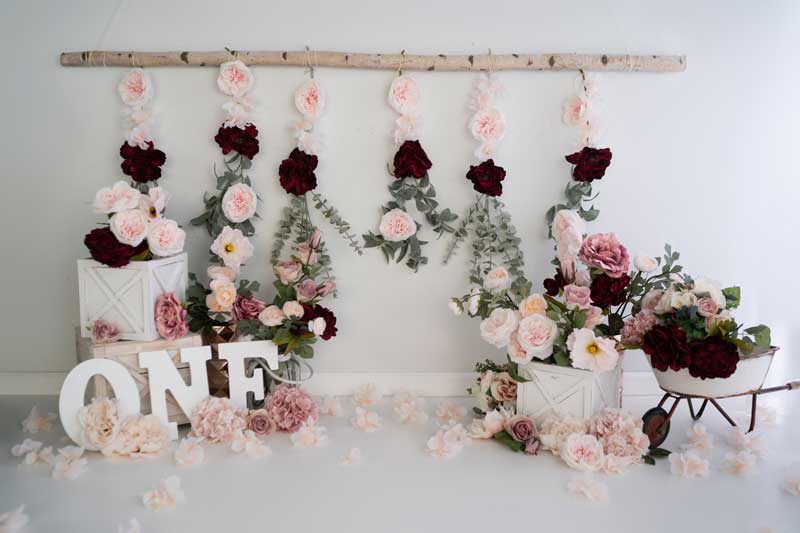 Fox Rolled Children Spring Flowers Cake Smash Birthday Backdrop Design by Kali - Foxbackdrop