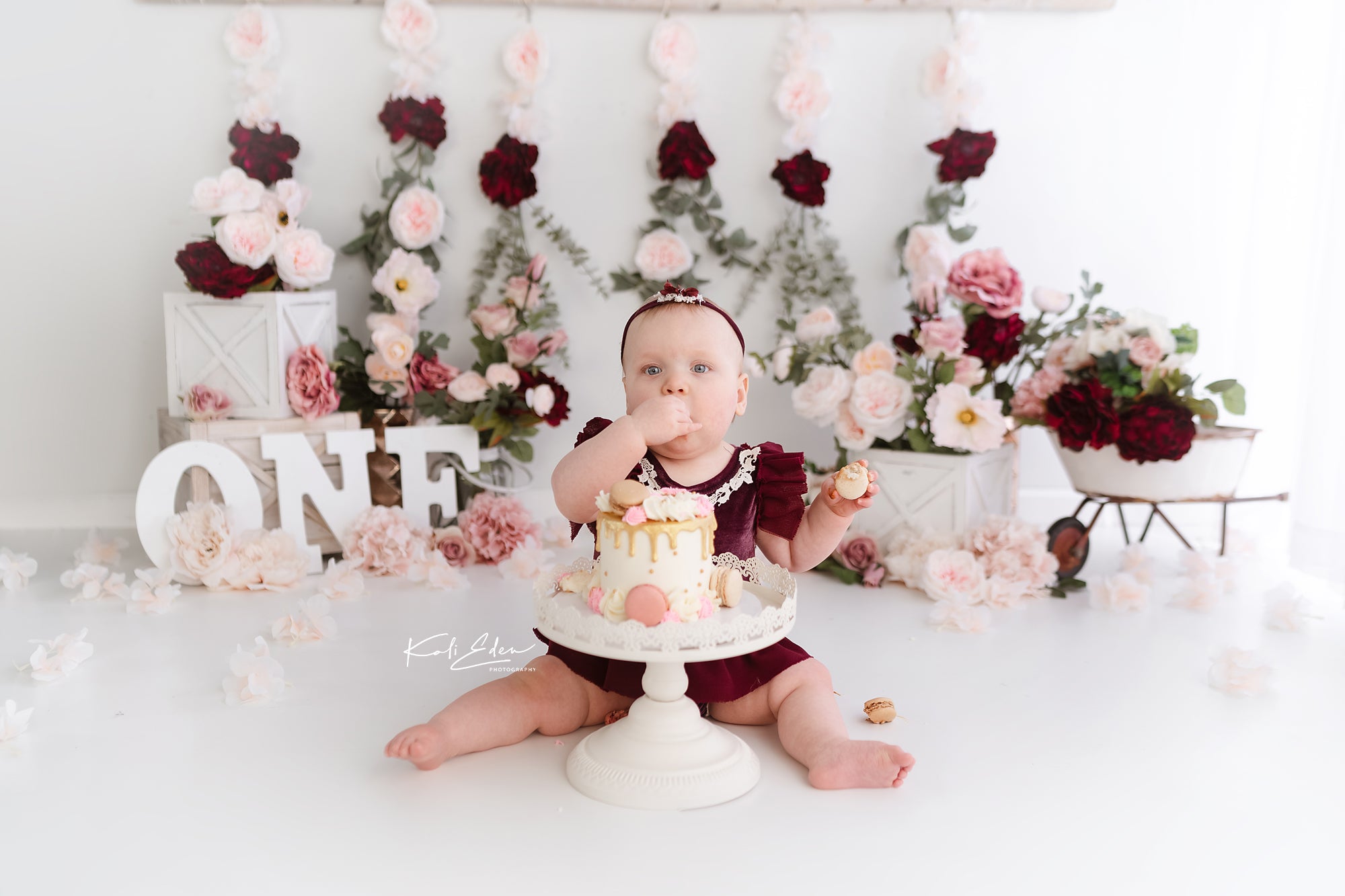 Fox Rolled Children Spring Flowers Cake Smash Birthday Backdrop Design by Kali - Foxbackdrop