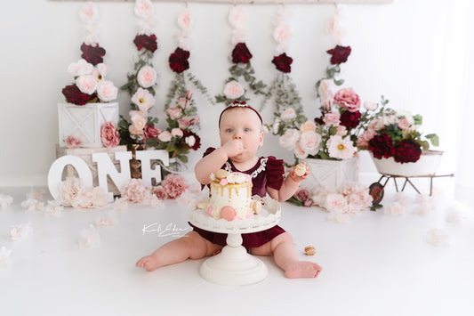 Fox Rolled Children Spring Flowers Cake Smash Birthday Backdrop Design by Kali - Foxbackdrop